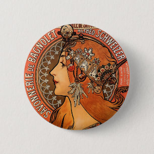 Badge Rond 5 Cm Beau profil féminin - Mucha