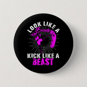 Badge Rond 5 Cm Beauté Kickboxing Bête Kickboxeuse Fille Combattan