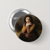 Badge Rond 5 Cm Beauté réfléchie (Mignon Pensive) 1869 Bouguereau (Devant & derrière)