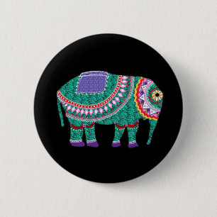 Badge Rond 5 Cm Beautiful Ornate Elephant