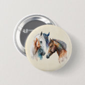 Badge Rond 5 Cm Beaux Chevaux Style Boho Occidental (Devant & derrière)