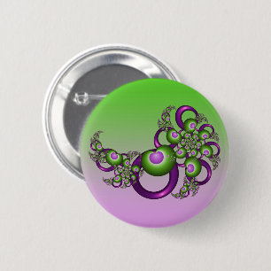 Badge Rond 5 Cm Beaux cœurs verts roses modernes abstraits fractal