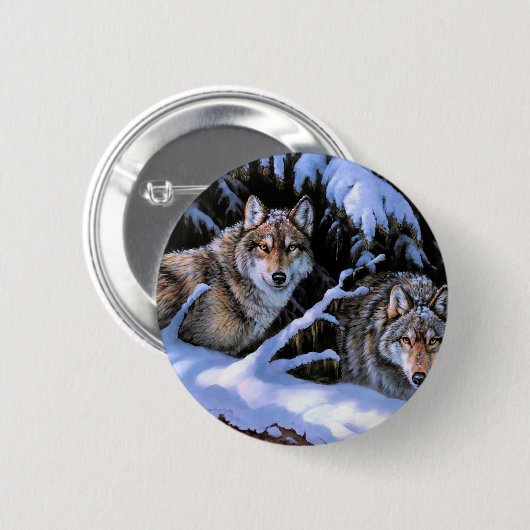 Badge Rond 5 Cm Beaux tableaux de deux loups (Devant & derrière)