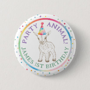 Badge Rond 5 Cm Bébé animal fête chèvre Anniversaire épine bouton