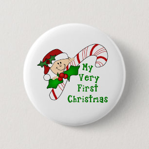 Badge Rond 5 Cm Bébé avec de sucre de canne Noël d'abord