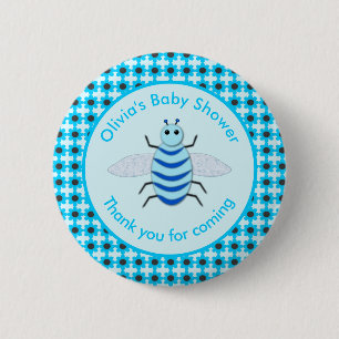Badge Rond 5 Cm Bébé Bleu mignon Bee Bee Baby shower personnalisé 