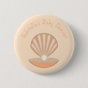 Badge Rond 5 Cm Bébé Coquillage et Perle Fête Prénatale Mixte