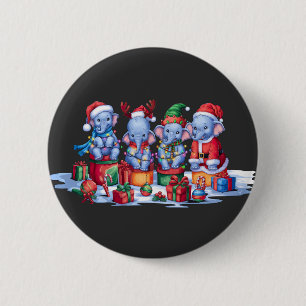 Badge Rond 5 Cm Bébé éléphant Santa chapeau bois elf lueur de Noël