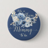 Badge Rond 5 Cm Bébé en fleur Elégante Fleurs Bleues Mommy-to-be (Devant)