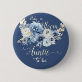 Badge Rond 5 Cm Bébé en fleur Élégante Fleurs Bleues Tante à être (Devant)
