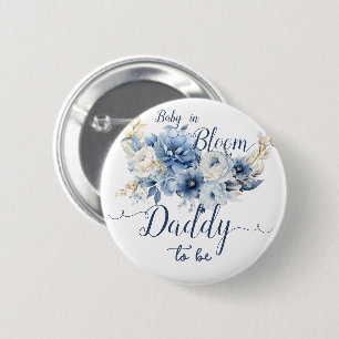 Badge Rond 5 Cm Bébé en fleurs élégantes bleu futur papa