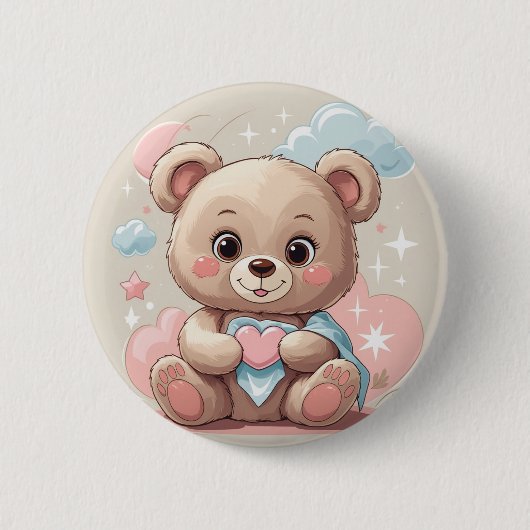 Badge Rond 5 Cm Bébé en peluche adorable - Soft Pastel Design (Devant)