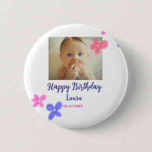 Badge Rond 5 Cm Bébé enfants 1er anniversaire ajouter le nom date 