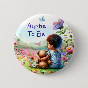 Badge Rond 5 Cm Bébé fille et Teddy ours Baby shower Tante à être