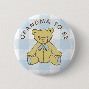 Badge Rond 5 Cm Bébé Garçon Bleu Buffalo Plaid Grand-mère à être