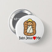 Badge Rond 5 Cm Bébé Jésus Coeur (Amours) Moi (Devant & derrière)