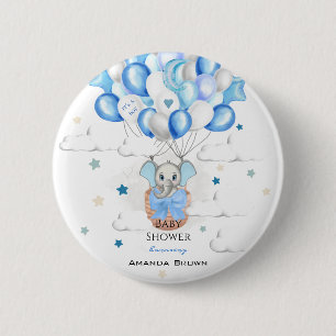 Badge Rond 5 Cm Bébé mignon Eléphant Ballons Panier Baby shower
