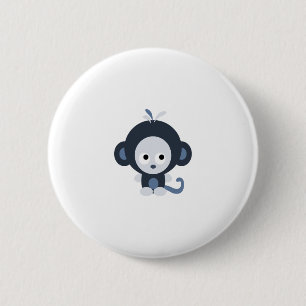 Badge Rond 5 Cm Bébé mignon Singe bleu