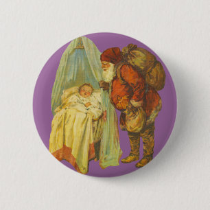 Badge Rond 5 Cm Bébé Noël Clause de Noël Vintage