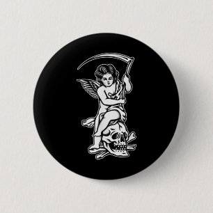Badge Rond 5 Cm Bébé Reaper Skull Scythe Blackwork Tattoo Flash