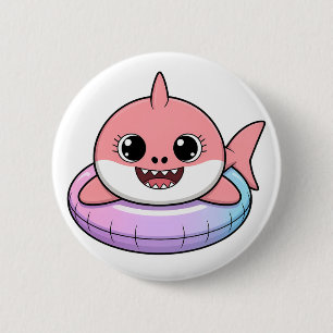 Badge Rond 5 Cm Bébé Requin Mignon Avec Flotteur Enfants
