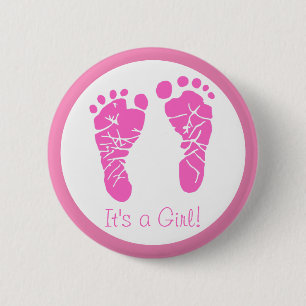 Badge Rond 5 Cm Bébé rose mignonne Empreintes C'est un Baby shower