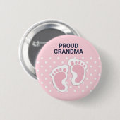Badge Rond 5 Cm Bébé rose mignonne Empreintes Fier Grand-mère (Devant & derrière)