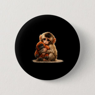 Badge Rond 5 Cm Bébé singe hugge une peluche macaque japonais mign
