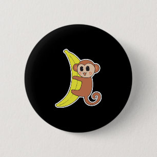 Badge Rond 5 Cm bébé singe mignon sur une banane