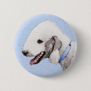 Badge Rond 5 Cm Bedlington Terrier Peinture - Art Chien original