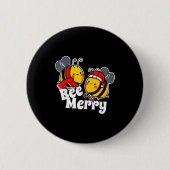 Badge Rond 5 Cm Bee Merry _ Cute Honey Bees Santa Claus _ Christma (Devant)