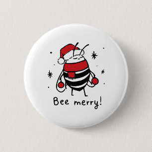 Badge Rond 5 Cm Bee Merry Funny Cadeau de Noël
