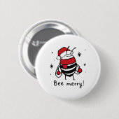 Badge Rond 5 Cm Bee Merry Funny Cadeau de Noël (Devant & derrière)