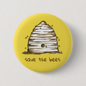 Badge Rond 5 Cm Bee Skep Sauvez Les Abeilles Jaune (Devant)