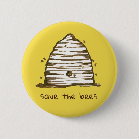 Badge Rond 5 Cm Bee Skep Sauvez Les Abeilles Jaune (Devant)