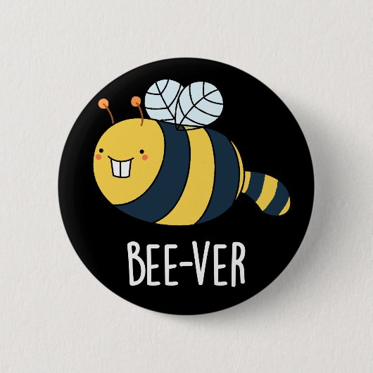 Badge Rond 5 Cm Bee ver Funny Animal Beaver Bee Pun Dark BG (Devant)