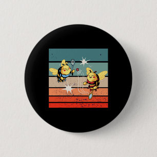 Badge Rond 5 Cm Bees Badminton Dynamic Cartoonish Artwork Funny Pl