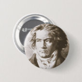 Badge Rond 5 Cm Beethoven À Sepia (Devant & derrière)