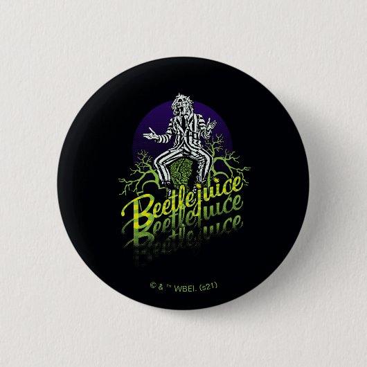 Badge Rond 5 Cm Beetlejus | Assis sur une pierre tombale (Devant)
