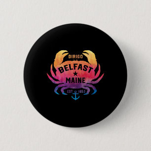 Badge Rond 5 Cm Belfast Maine Souvenir Dirigo Crabe Arc-en-ciel Mi
