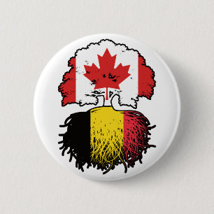 Badge Rond 5 Cm Belgium Belgian Canadian Canada Tree Roots Flag