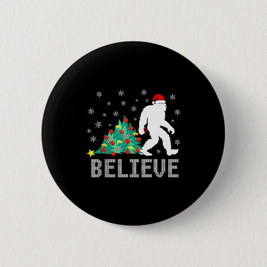 Badge Rond 5 Cm Believe Bigfoot Sasquatch Santa Reindeer Christmas (Devant)