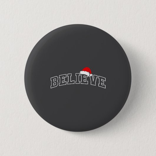 Badge Rond 5 Cm Believe Christmas Varsity Minimal Text Santa Hat F (Devant)