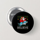 Badge Rond 5 Cm Believe Xmas Funny Santa Riding Shark Ugly Christm (Devant & derrière)