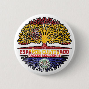 Badge Rond 5 Cm Belize Bélizien Espagne Espagnol Drapeau Racines A