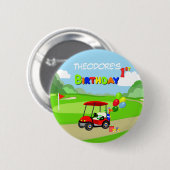 Badge Rond 5 Cm Belle 1er anniversaire Red Golf Cart Boy's (Devant & derrière)
