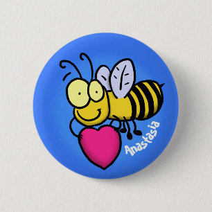Badge Rond 5 Cm Belle abeille drôle avec dessin animé du coeur