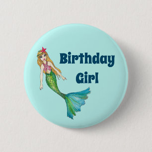 Badge Rond 5 Cm Belle Blonde cheveux sirène Anniversaire fille Bou