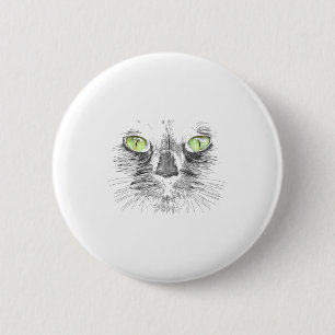 Badge Rond 5 Cm Belle Chat Noir Face Gros yeux verts Cool Hallo