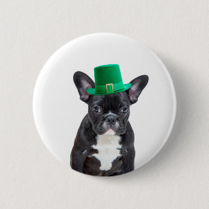 Badge Rond 5 Cm Belle Chien de taureau français avec la Saint-Patr
